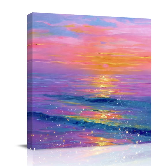 Canvas Wall Art, Sparkling Sea Framed Canvas Prints for Bathroom Desk, Summer Beach Abstract Fantasy Art Small Gallery Wrapped Wall Decor for Home Office, Gifts, 8"x8" Ship Next Day