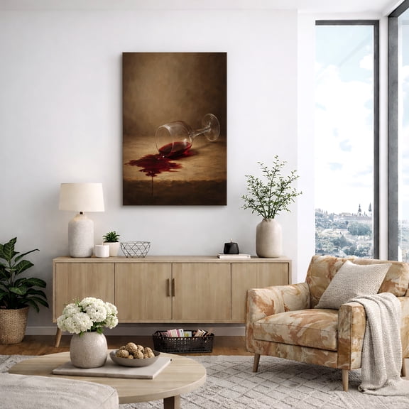 Canvas Wall Art Spilled Wine Glass Still Life Print for Kitchen Decoration - 32x48