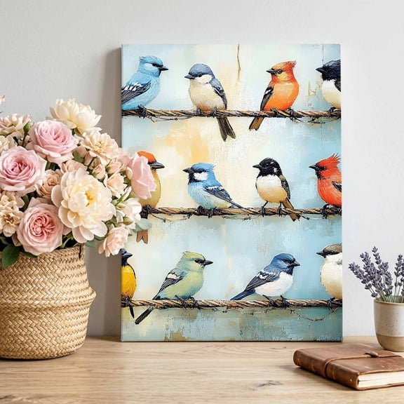 Canvas Wall Art Spring Bird Canvas Art Print Retro Oil Painting Animal Pictures Wall Decor for Living Room Bedroom Artwork Decorations Stretched Framed Ready to Hang 8"x12"