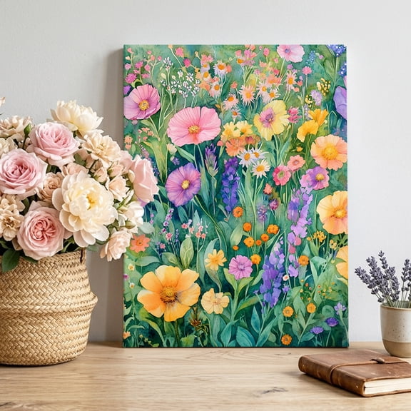 Canvas Wall Art, Spring Floral Framed Canvas Prints for Living Room Bedroom, Pink Poppies Wildflowers Green Meadow Large Gallery Wrapped Wall Decor for Home Office, Gifts, 16"x20" Ship Next Day
