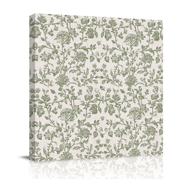 Canvas Wall Art, Spring Flowers Framed Canvas Prints for Bathroom Desk, Farmhouse Sage Green Pastoral Floral Leaf Small Gallery Wrapped Wall Decor for Home Office, Gifts, 8"x8" Ship Next Day