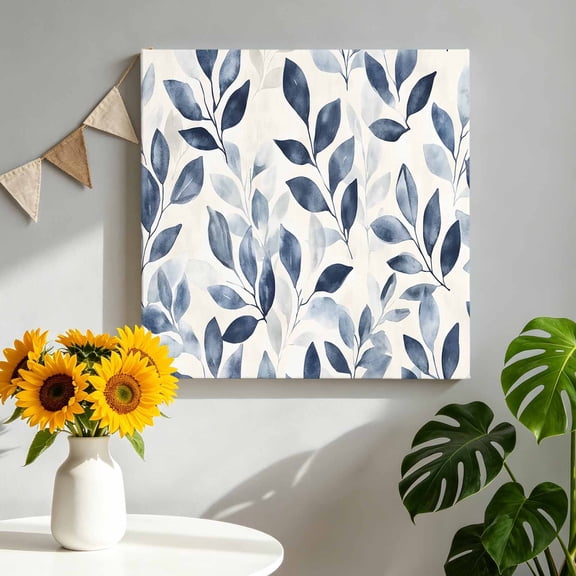 Canvas Wall Art Spring Gray Leaf Canvas Art Print Vintage Leaves Branch Farmhouse Plant Pictures Wall Decor for Living Room Bedroom Artwork Decorations Stretched Framed Ready to Hang 8"x8"