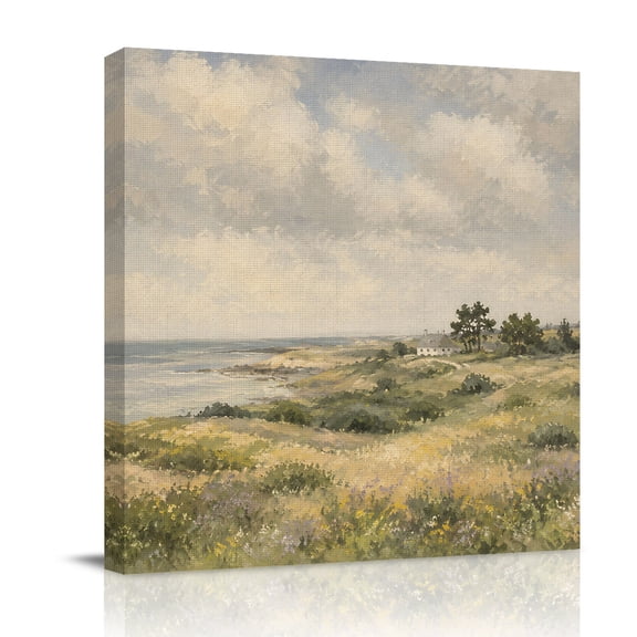 Canvas Wall Art, Spring Village Framed Canvas Prints for Bathroom Desk, Rustic Farmhouse Botanical Cloud Horizon Small Gallery Wrapped Wall Decor for Home Office, Gifts, 8"x8" Ship Next Day