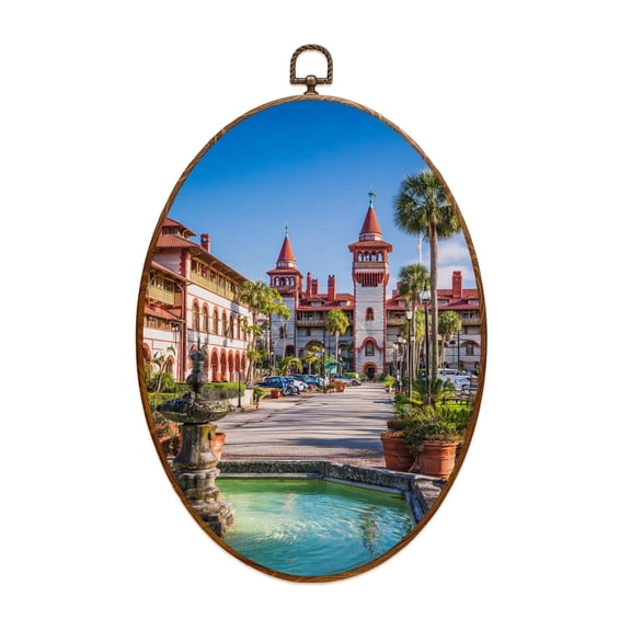 Canvas Wall Art St Augustine Florida Oval Framed Canvas Prints Vintage Wall Hanging Decor for Home Decorations 8.6"x11.4"