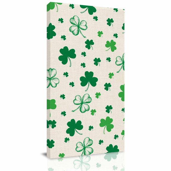 Canvas Wall Art, St. Patrick's Day Framed Canvas Prints for Living Room Hallway, Spring Green Shamrock Plant Beige Oversized Gallery Wrapped Wall Decor for Home Office, Gifts, 30"x60" Ship Next Day