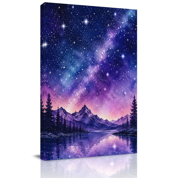 Canvas Wall Art, Starry Night Sky Framed Canvas Prints for Bathroom Hallway, Moedern Forest Mountain Landscape Small Gallery Wrapped Wall Decor for Home Office, Gifts, 8"x10" Ship Next Day