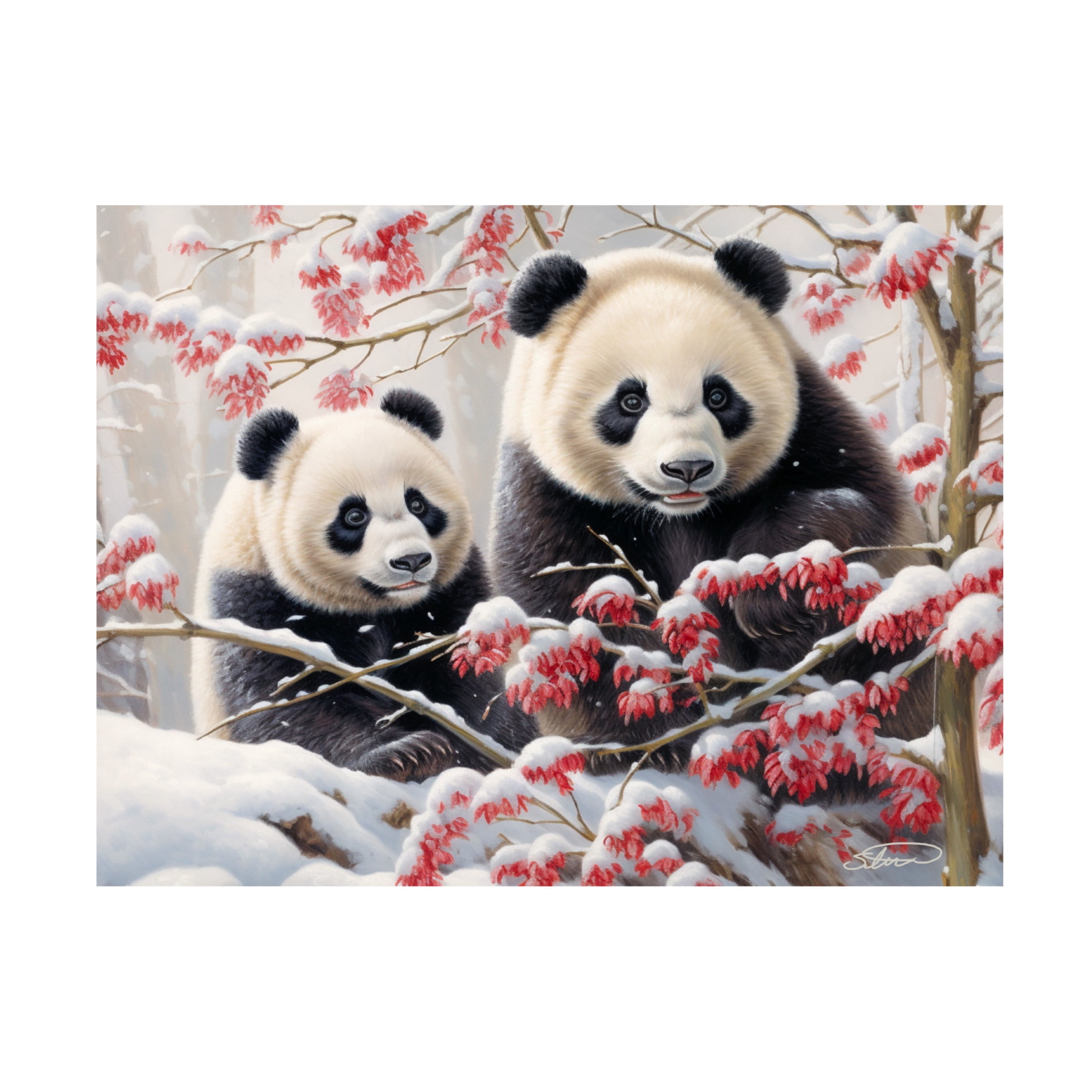 Canvas Wall Art - Stewart 'Christmas Pandas' Wall Art for Living Room, Bedroom, or Office Décor by Trademark Fine Art - 32 x 24 Inches
