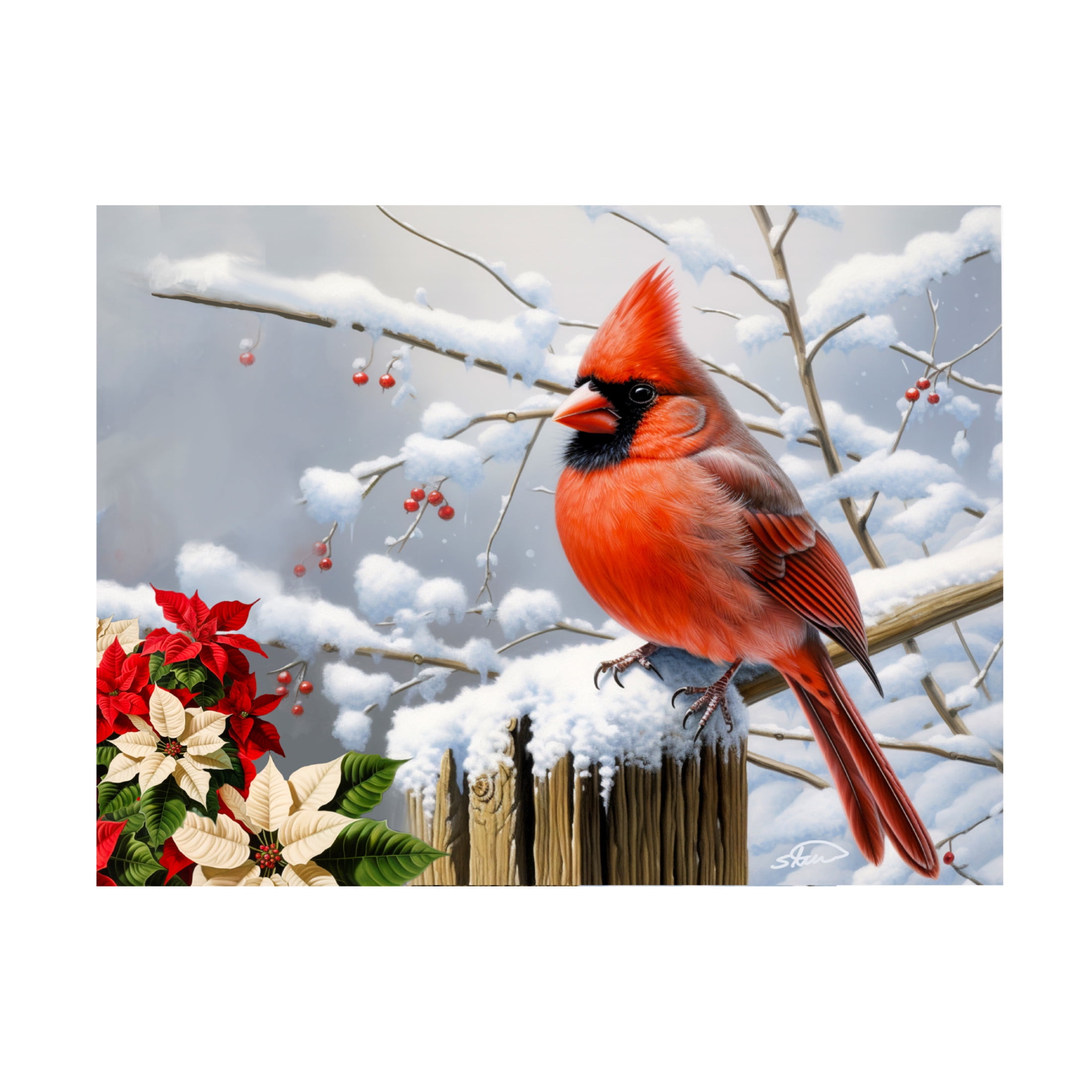 Canvas Wall Art - Stewart 'Winter Frost Cardinals' Wall Art for Living Room, Bedroom, or Office Décor by Trademark Fine Art - 32 x 24 Inches