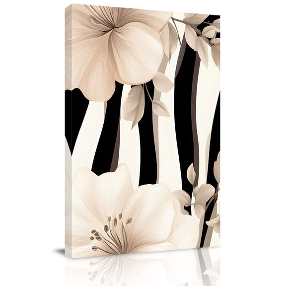 Canvas Wall Art, Stripes Floral Framed Canvas Prints for Kitchen Bedroom, Spring Flower Zebra Animal Pattern Floral Small Gallery Wrapped Wall Decor for Home Office, Gifts, 8"x12" Ship Next Day