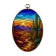 thumbnail image 1 of Canvas Wall Art Stunning Stained Glass Western Landscape Cactus Oval Framed Canvas Prints Vintage Wall Hanging Decor for Home Decorations 8.6"x11.4", 1 of 7