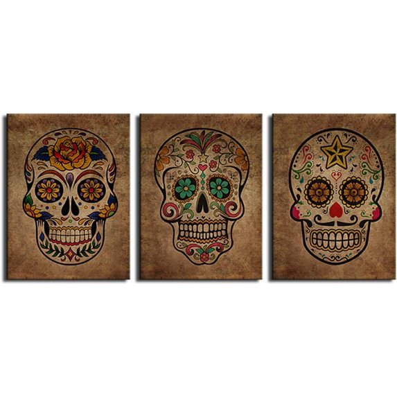 Canvas Wall Art Sugar Skull Vintage Abstract Canvas Painting Picture Day of The Dead Contemporary Art Design Framed Modern Mexican Artwork Wall Decor for Living Room Bedroom Office Home ons