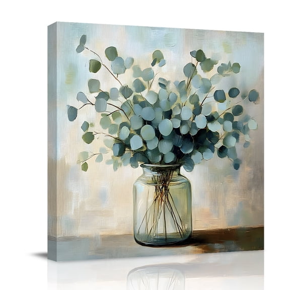 Canvas Wall Art, Summer Eucalyptus Framed Canvas Prints for Bedroom Office, Botanical Leaves Modernism Painted Large Gallery Wrapped Wall Decor for Home Office, Gifts, 16"x16" Ship Next Day