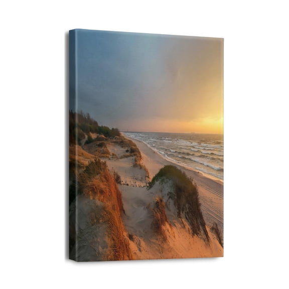 Canvas Wall Art Summer Ocean Waves Prints Sands Beach Seascape Painting Sea Pictures for Living Room Home Office Wall Decor Artwork 12X16inch