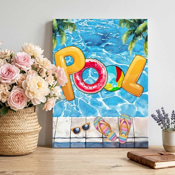 Canvas Wall Art Summer Pool Canvas Art Print Swimming Ring Pictures Wall Decor for Living Room Bedroom Artwork Decorations Stretched Framed Ready to Hang 16"x24"
