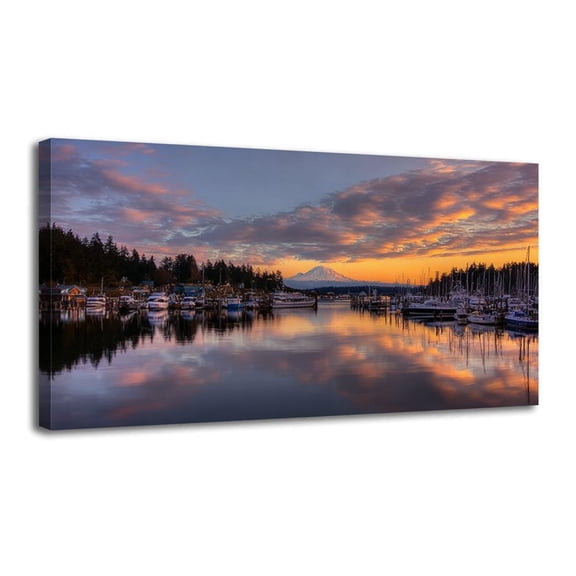 Canvas Wall Art Sunset Gig Harbor Wall Decor for Living Room Bathroom Bedroom Office 20" x 40" Art Paintings, Ready to Hang