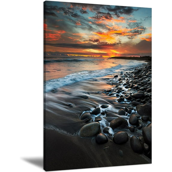 Canvas Wall Art Sunset Landscape Sea Water Canvas Print Artwork Seascape Wall Art Paintings Framed Ready to Hang for Living Room Dinning Room Bedroom Bathroom Home Decor 12x18inch