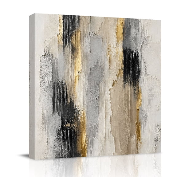 Canvas Wall Art, Tan Black Abstract Framed Canvas Prints for Bathroom Desk, Vintage Gradient Graffiti Modern Art Small Gallery Wrapped Wall Decor for Home Office, Gifts, 8"x8" Ship Next Day