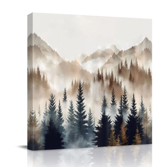 Canvas Wall Art, Tan Trees Forest Framed Canvas Prints for Bathroom Desk, Mountain Woods Natural Scenery Small Gallery Wrapped Wall Decor for Home Office, Gifts, 8"x8" Ship Next Day