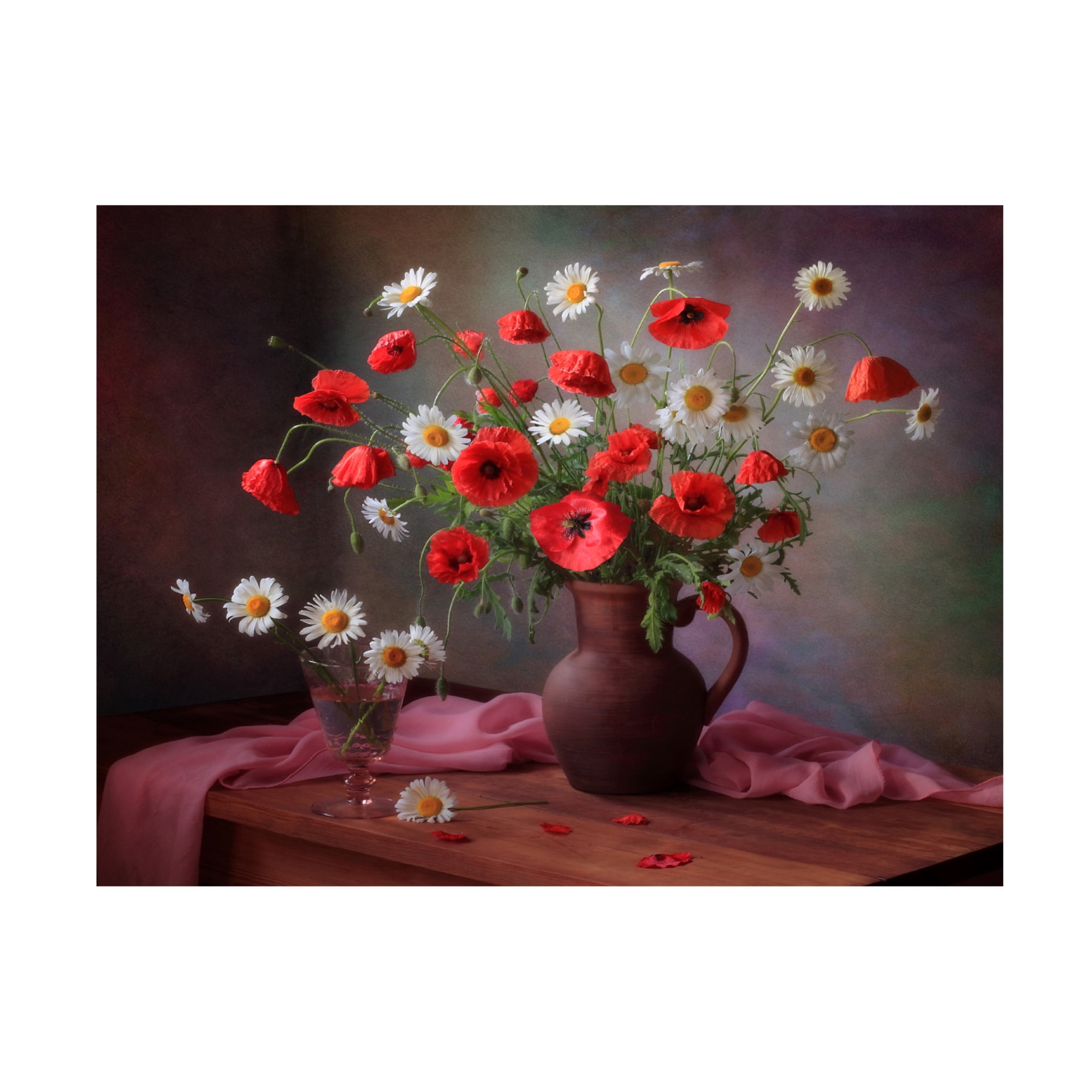 Canvas Wall Art - Tatyana Skorokhod 'Still Life With A Bouquet Of Poppies And Chamomile' Wall Art for Living Room, Bedroom, or Office Décor by Trademark Fine Art - 19 x 14 Inches