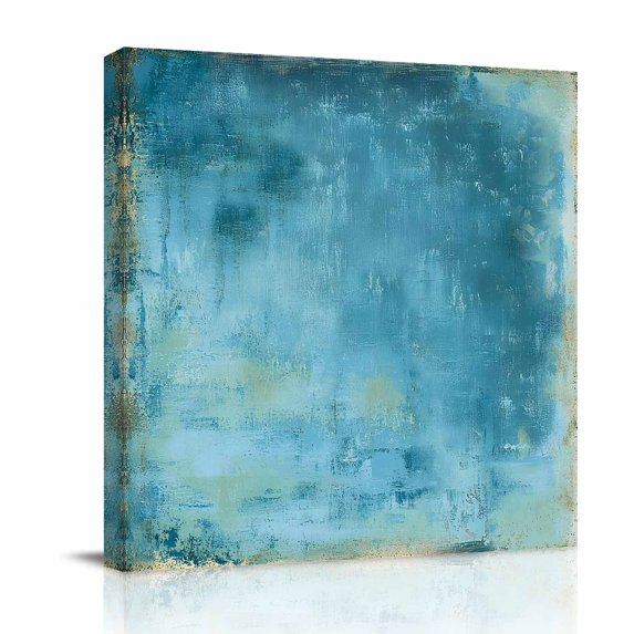 Canvas Wall Art, Teal Blue Framed Canvas Prints for Bathroom Desk, Modern Abstract Simple Oil Painting Art Small Gallery Wrapped Wall Decor for Home Office, Gifts, 8"x8" Ship Next Day