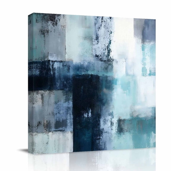Canvas Wall Art, Teal Blue Gradient Framed Canvas Prints for Bathroom Desk, Abstract Modern Mottled Texture Small Gallery Wrapped Wall Decor for Home Office, Gifts, 8"x8" Ship Next Day