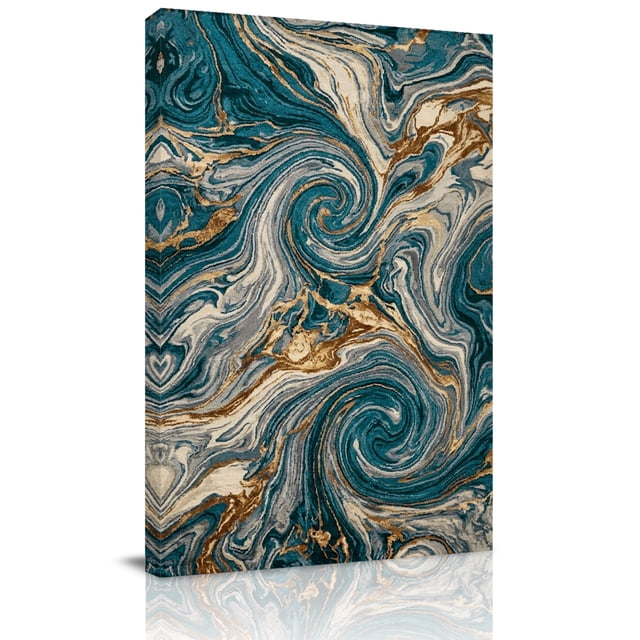 Abstract Clock Automotive Canvas Wall Art, Teal Blue Ombre Framed Canvas Prints for Bedroom ...