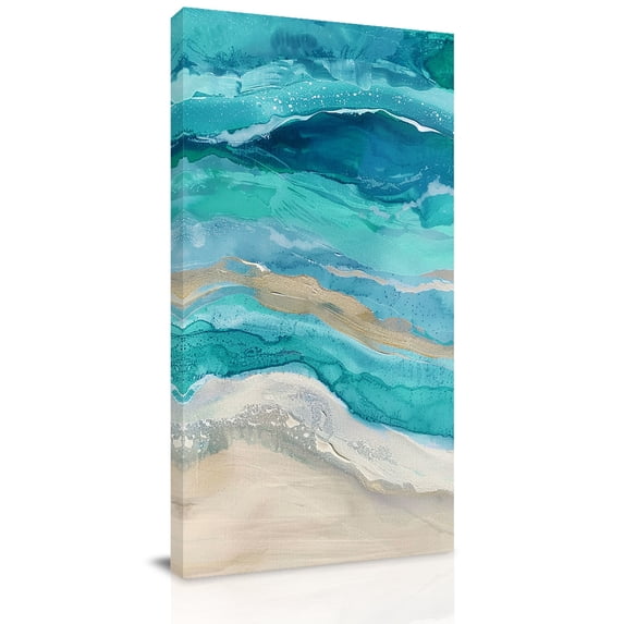 Canvas Wall Art, Teal Coastal Framed Canvas Prints for Hallway Bedroom, Summer Beach Nautical Abstract Art Oversized Gallery Wrapped Wall Decor for Home Office, Gifts, 24"x48" Ship Next Day