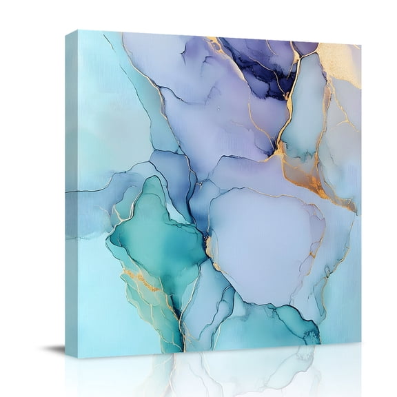 Canvas Wall Art, Teal Framed Canvas Prints for Bedroom Office, Abstract Modern Marble Ink Painting Art Large Gallery Wrapped Wall Decor for Home Office, Gifts, 16"x16" Ship Next Day