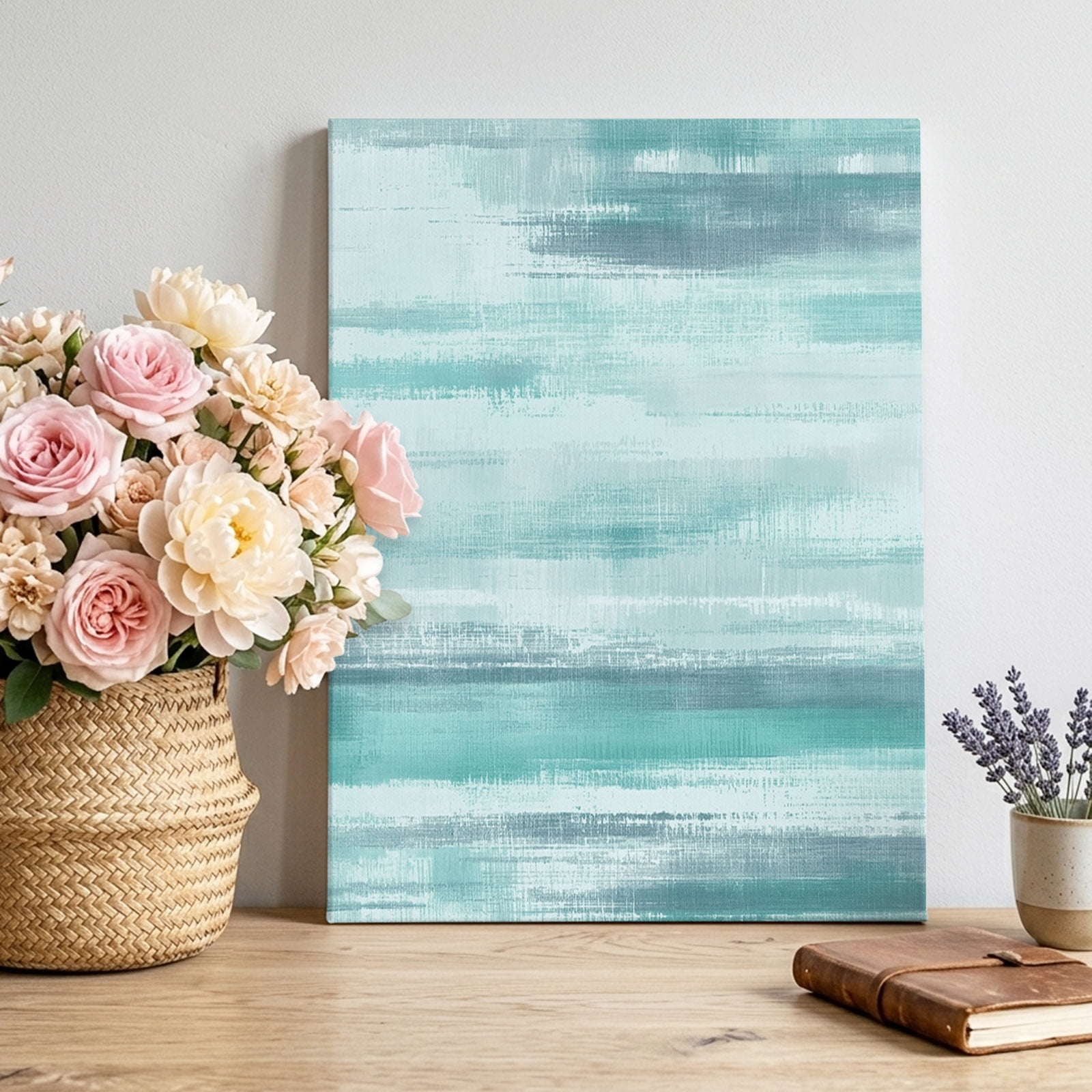 Canvas Wall Art Teal Ocean Waves Canvas Art Print Modern Abstract ...