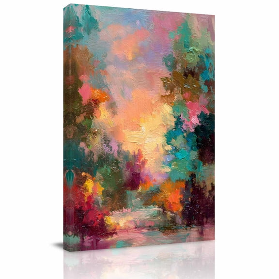 Canvas Wall Art, Teal Orange Graffiti Framed Canvas Prints for Kitchen Bedroom, Abstract Colorful Oil Painting Artwork Small Gallery Wrapped Wall Decor for Home Office, Gifts, 8"x12" Ship Next Day