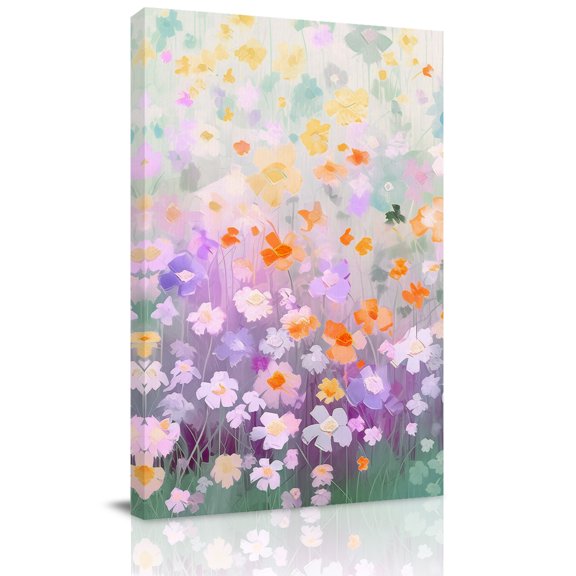 Canvas Wall Art, Teal Spring Floral Framed Canvas Prints for Bathroom Hallway, Modern Oil Painted Daisy Botanical Small Gallery Wrapped Wall Decor for Home Office, Gifts, 8"x10" Ship Next Day