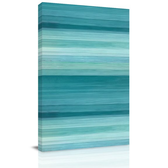 Canvas Wall Art, Teal Turquoise Aqua Ombre Framed Canvas Prints for Bathroom Hallway, Contemporary Abstract Lines Small Gallery Wrapped Wall Decor for Home Office, Gifts, 8"x10" Ship Next Day
