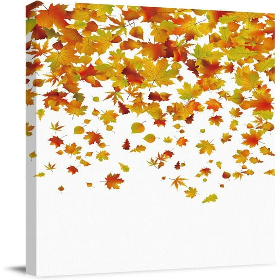 Canvas Wall Art Thanksgiving Day Romantic Autumn The Fall of Maple Leaves Picture Modern Artwork Printed on Canvas - Oil Painting for Wall Decor - Stretched and Framed Ready to Hang(16" x 16")