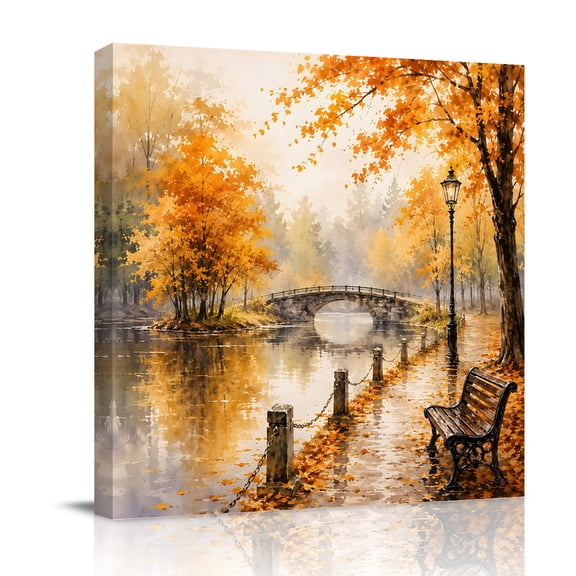 Canvas Wall Art, Thanksgiving Fall Framed Canvas Prints for Bathroom Kitchen, Autumn Farmhouse Leaves Maple Trees Gallery Wrapped Wall Decor for Home Office, Gifts, 10"x10" Ship Next Day