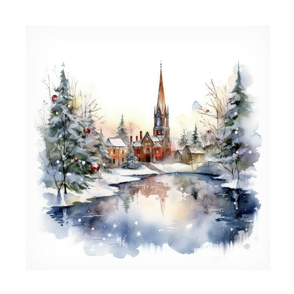 Canvas Wall Art - The Golden Valley 'Cathedral At Christmas' Wall Art for Living Room, Bedroom, or Office Décor by Trademark Fine Art - 14 x 14 Inches