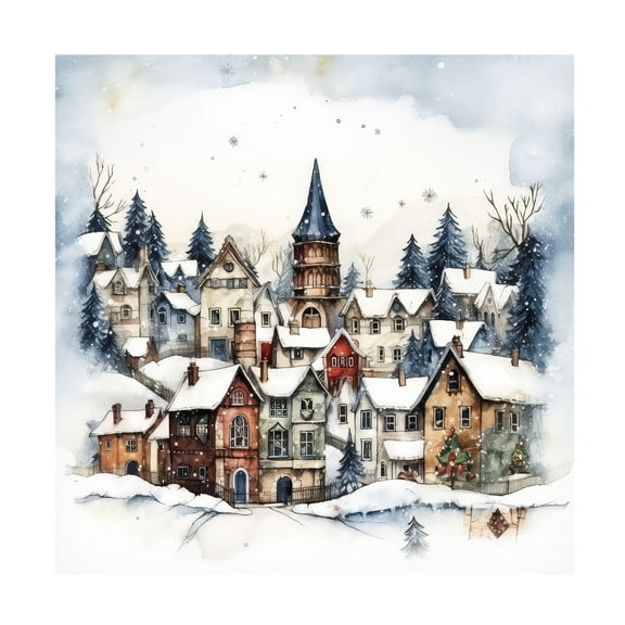 Canvas Wall Art - The Golden Valley 'Christmas Town' Wall Art for Living Room, Bedroom, or Office Décor by Trademark Fine Art - 14 x 14 Inches