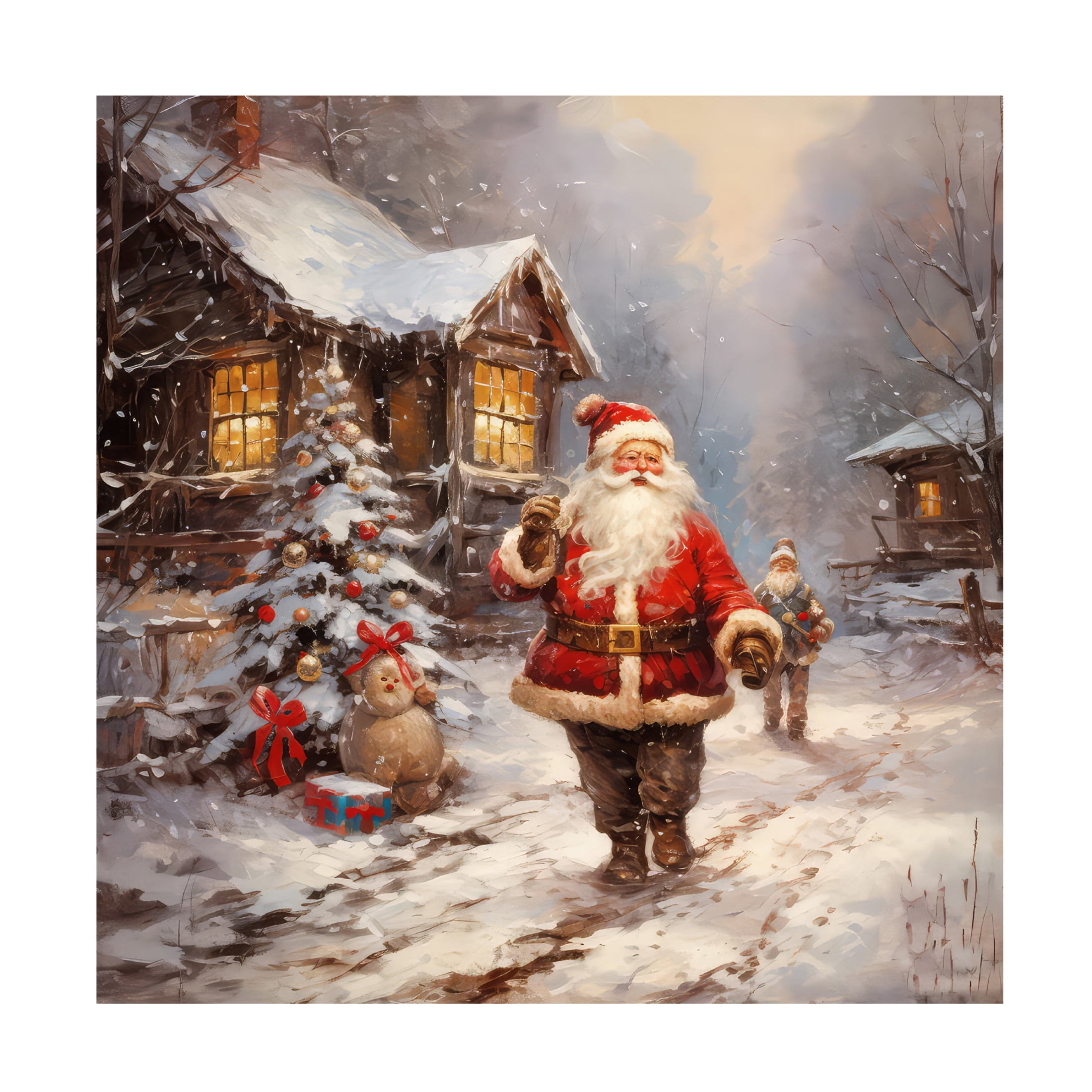 Canvas Wall Art - The Golden Valley 'Jolly Santa 2' Wall Art for Living Room, Bedroom, or Office Décor by Trademark Fine Art - 35 x 35 Inches