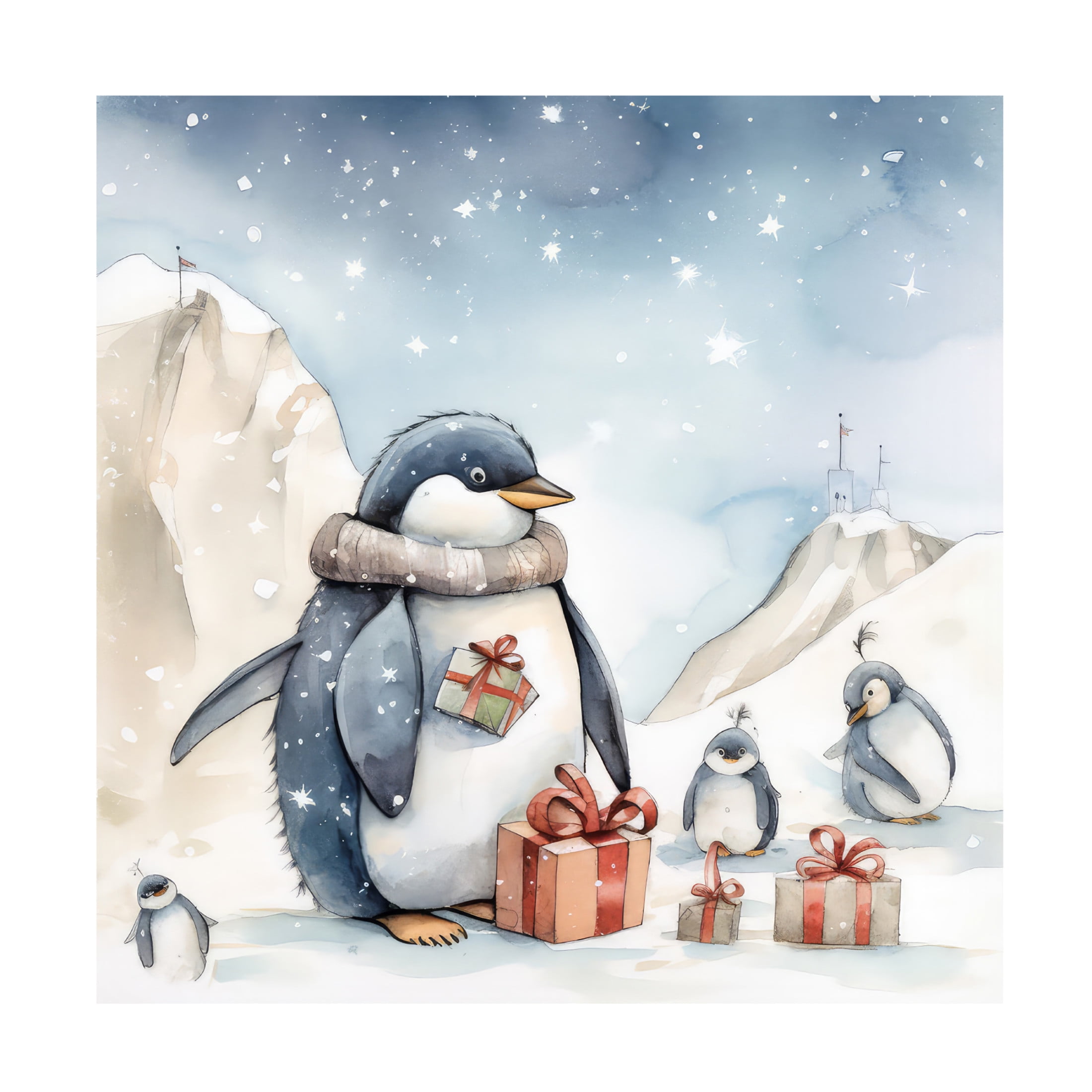 Canvas Wall Art - The Golden Valley 'Penguin Presents' Wall Art for Living Room, Bedroom, or Office Décor by Trademark Fine Art - 14 x 14 Inches