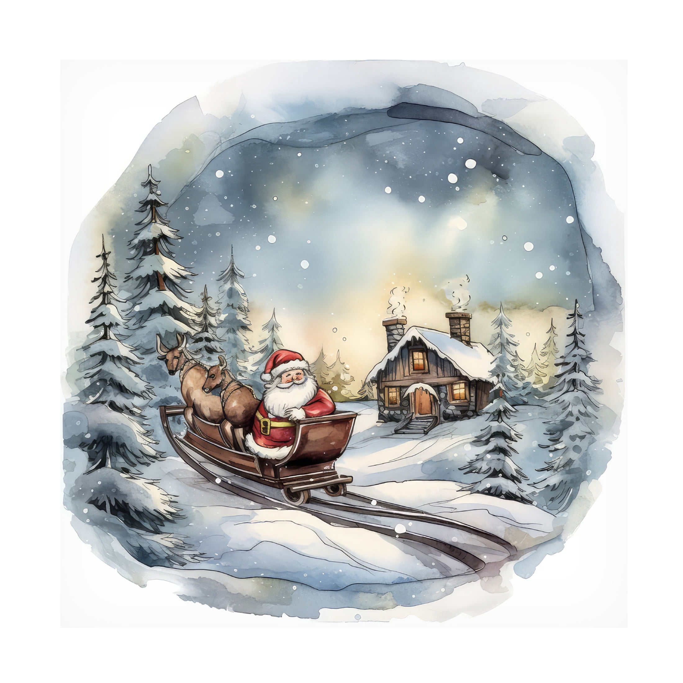 Canvas Wall Art - The Golden Valley 'Snowing On Santa' Wall Art for Living Room, Bedroom, or Office Décor by Trademark Fine Art - 18 x 18 Inches
