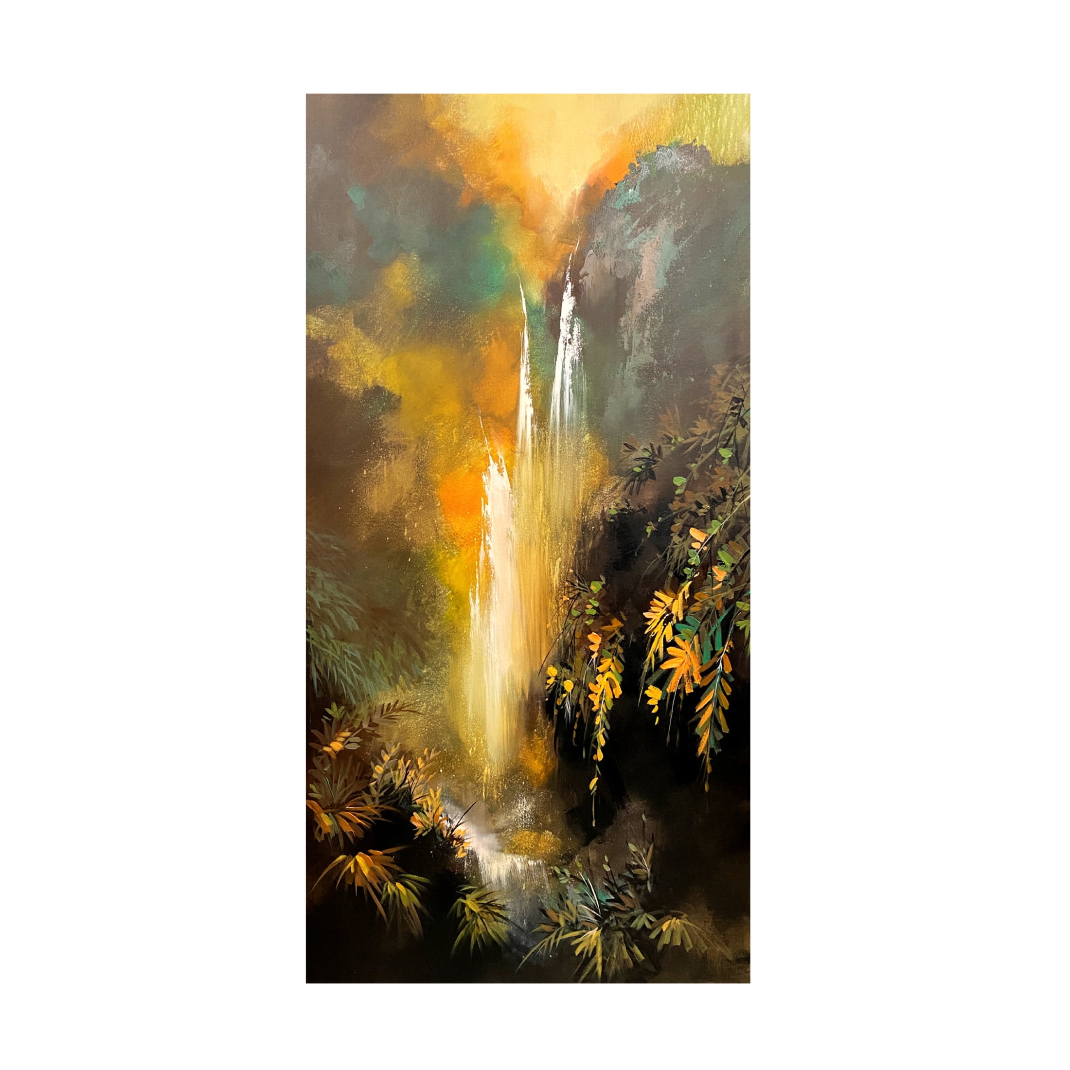 Canvas Wall Art - Thomas Leung 'Golden Falls' Wall Art for Living Room, Bedroom, or Office Décor by Trademark Fine Art - 12 x 24 Inches