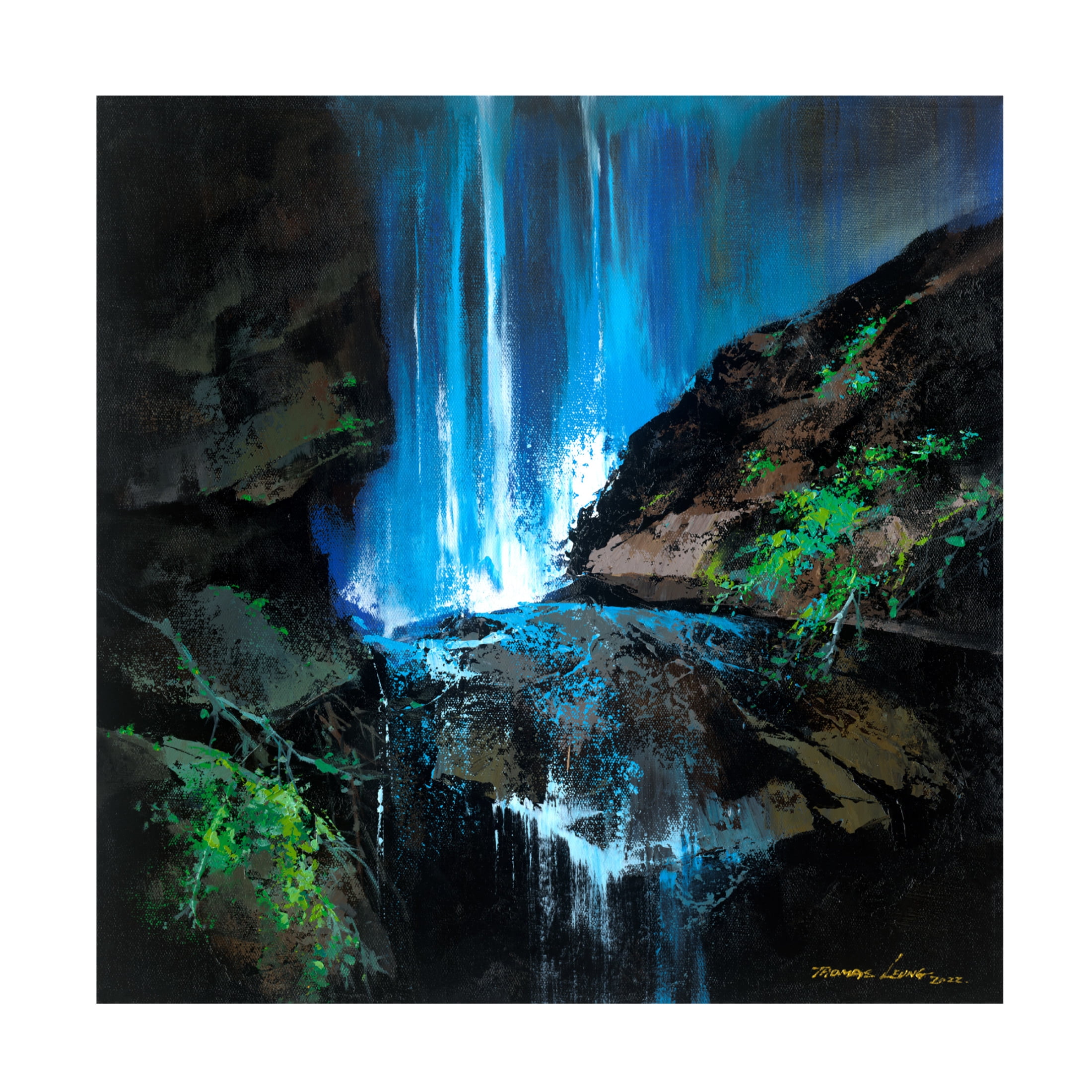 Canvas Wall Art - Thomas Leung 'Wet Rocks Under The Fall' Wall Art for Living Room, Bedroom, or Office Décor by Trademark Fine Art - 14 x 14 Inches