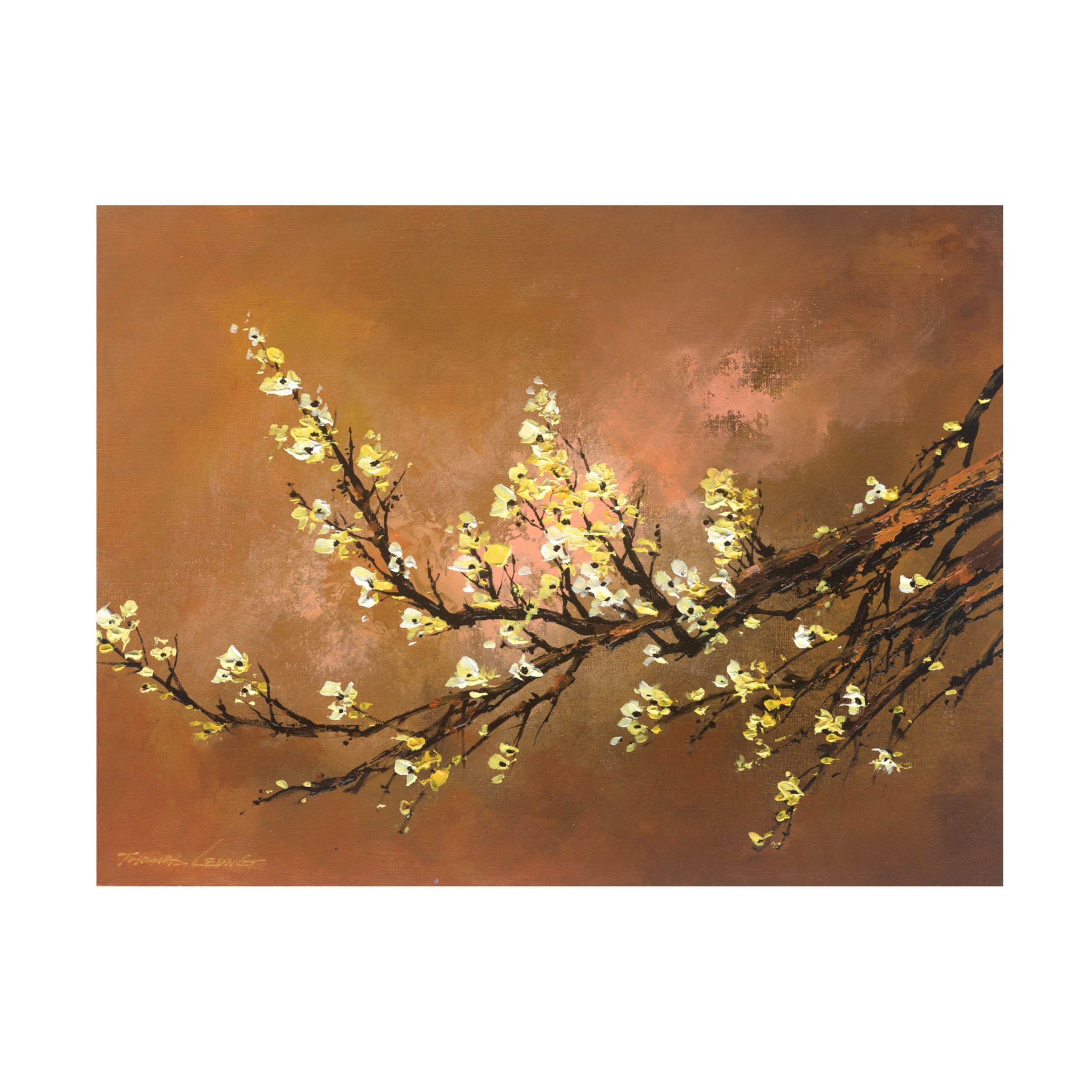 Canvas Wall Art - Thomas Leung 'Yellow Plum Blossom 2' Wall Art for Living Room, Bedroom, or Office Décor by Trademark Fine Art - 32 x 24 Inches