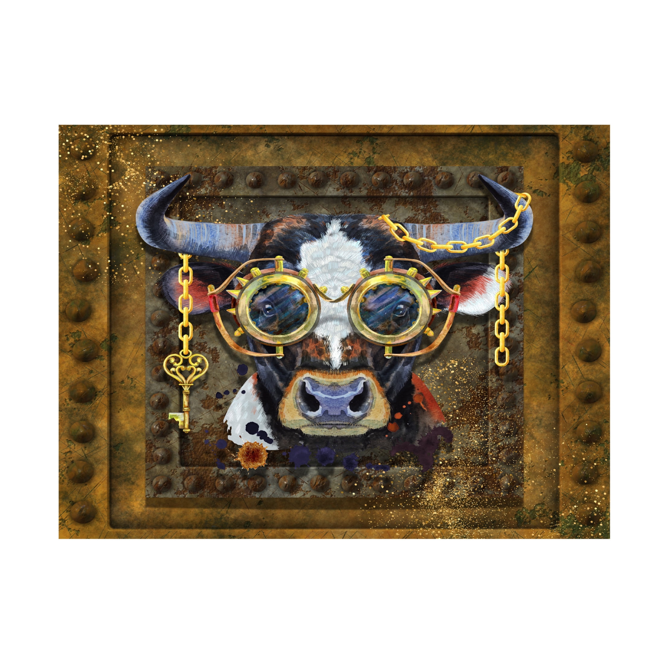 Canvas Wall Art - Tina Mitchell 'Steampunk Bull' Wall Art for Living Room, Bedroom, or Office Décor by Trademark Fine Art - 19 x 19 Inches