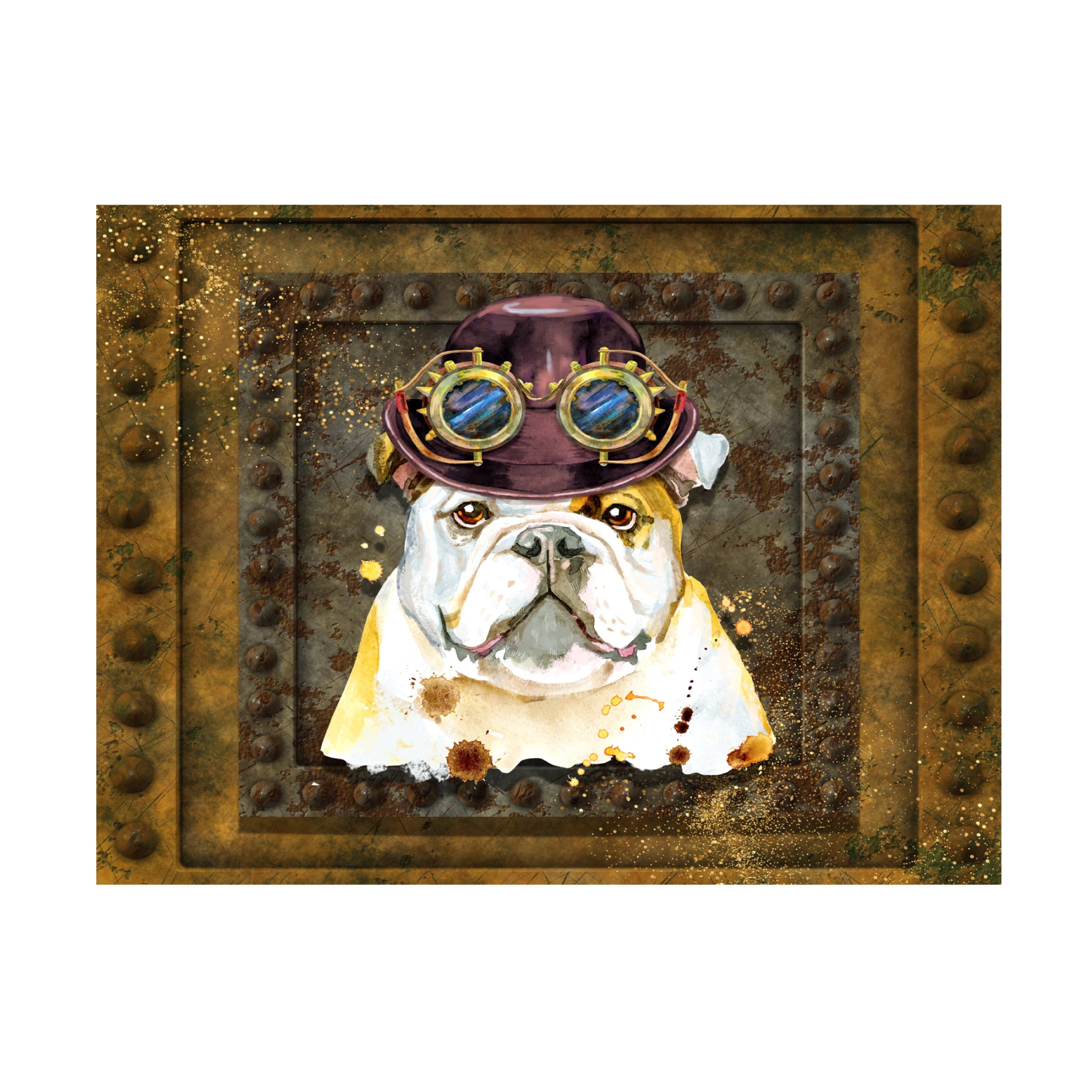 Canvas Wall Art - Tina Mitchell 'Steampunk Bulldog' Wall Art for Living Room, Bedroom, or Office Décor by Trademark Fine Art - 19 x 19 Inches