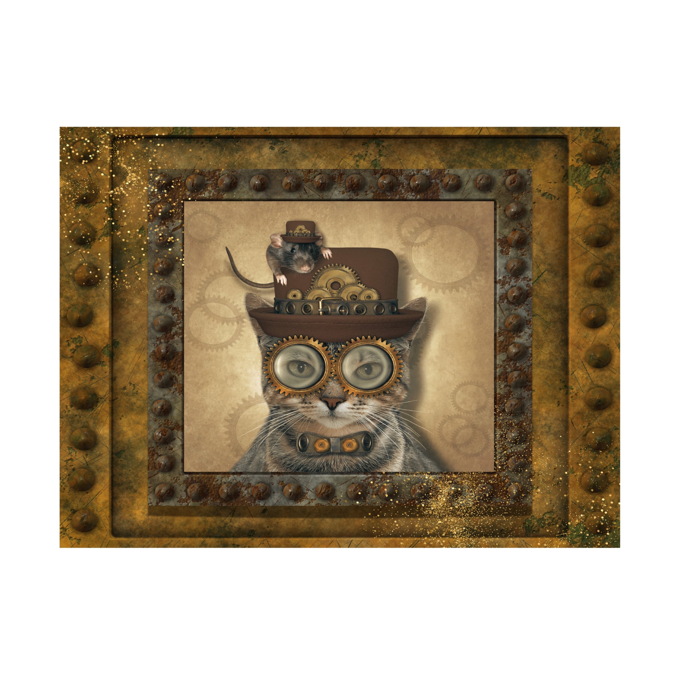 Canvas Wall Art - Tina Mitchell 'Steampunk Cat and Mouse' Wall Art for Living Room, Bedroom, or Office Décor by Trademark Fine Art - 32 x 32 Inches