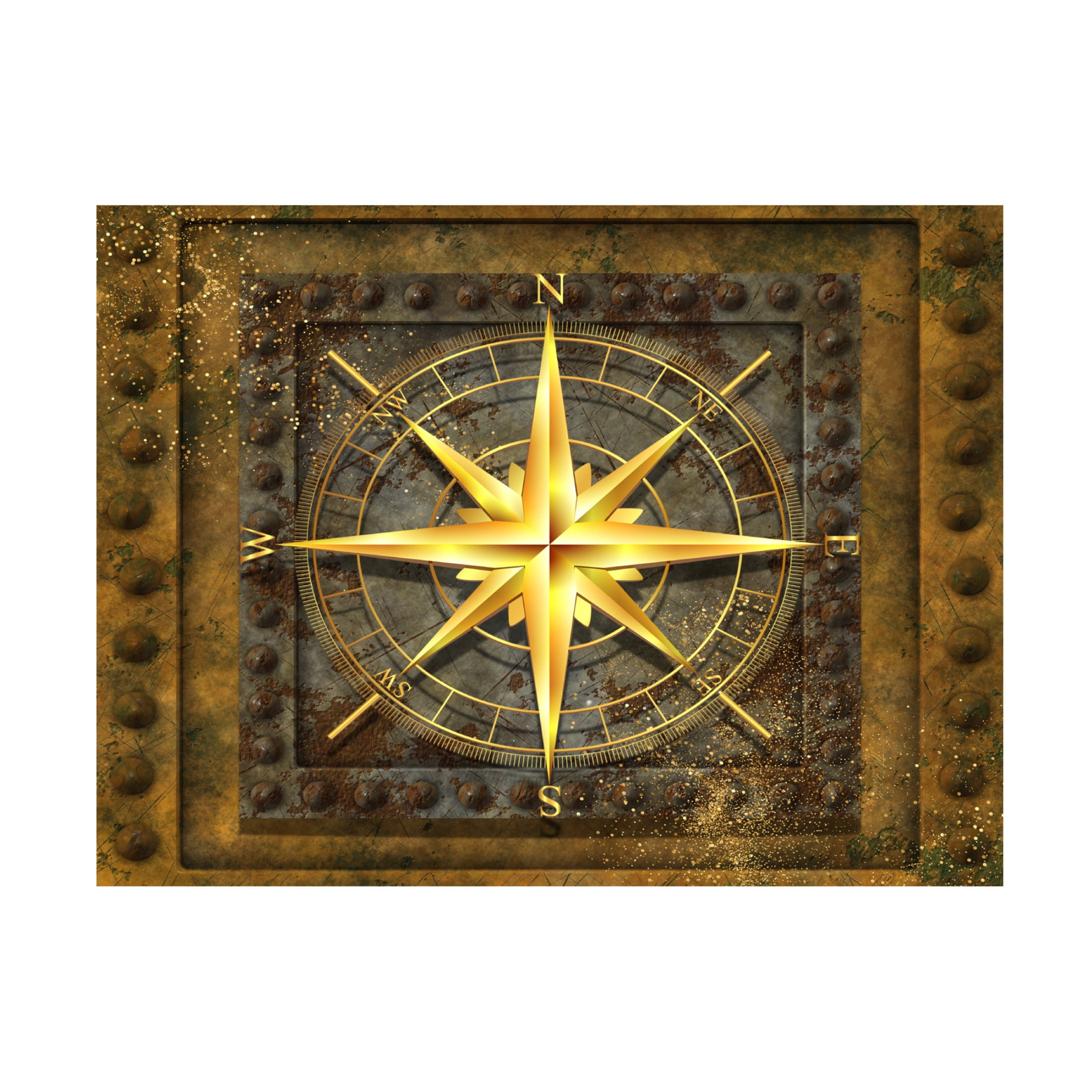 Canvas Wall Art - Tina Mitchell 'Steampunk Compass' Wall Art for Living Room, Bedroom, or Office Décor by Trademark Fine Art - 32 x 32 Inches