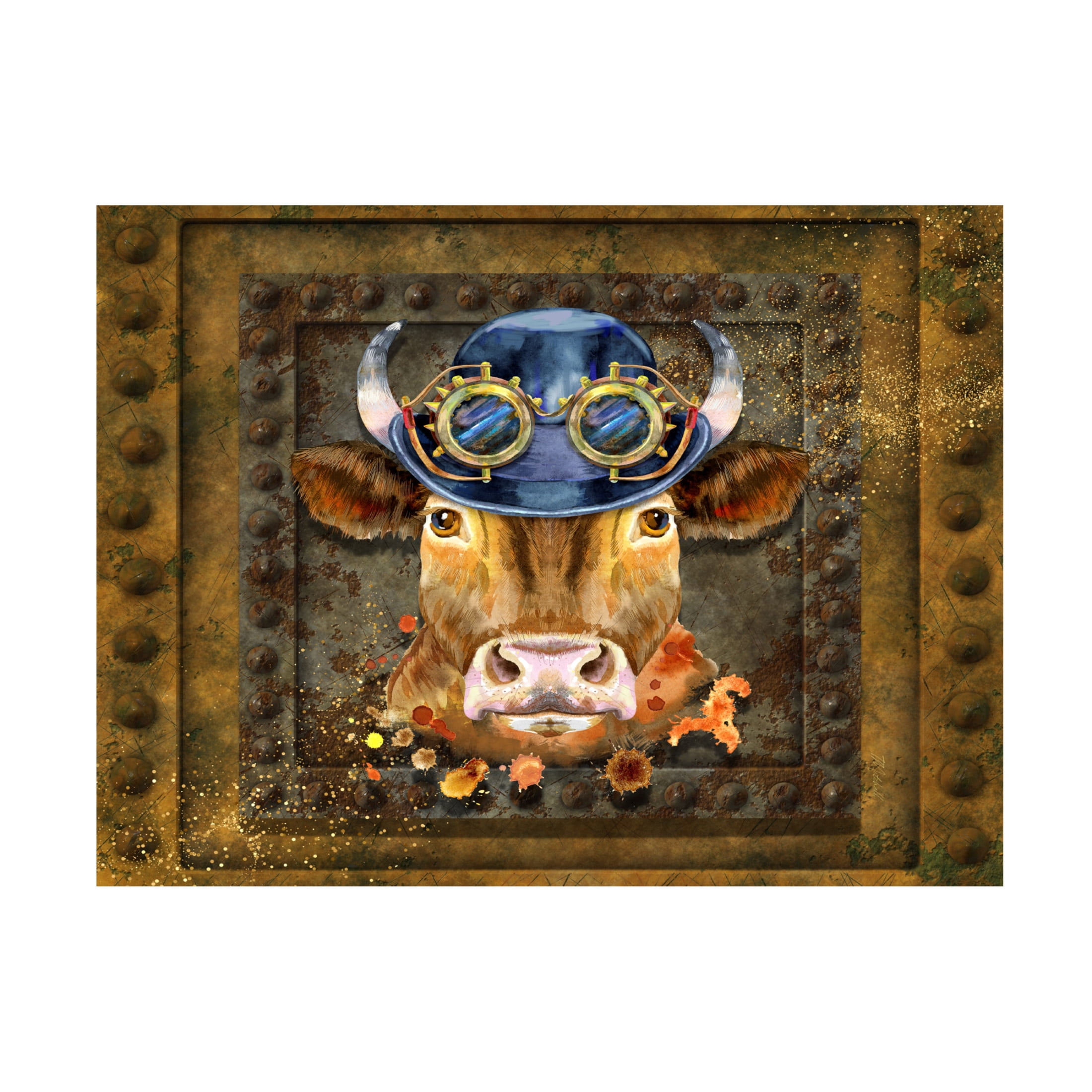 Canvas Wall Art - Tina Mitchell 'Steampunk Cow' Wall Art for Living Room, Bedroom, or Office Décor by Trademark Fine Art - 47 x 47 Inches