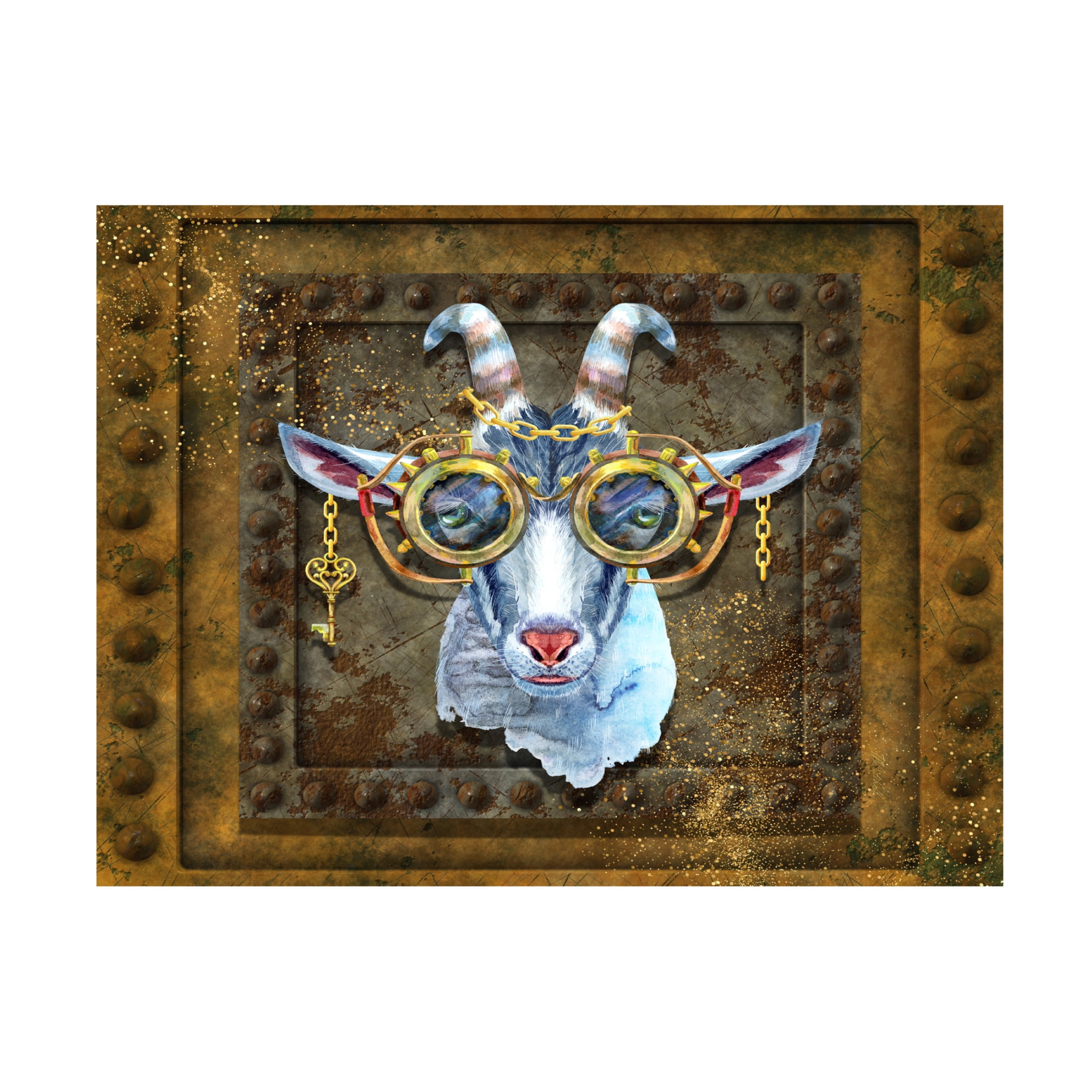 Canvas Wall Art - Tina Mitchell 'Steampunk Goat' Wall Art for Living Room, Bedroom, or Office Décor by Trademark Fine Art - 32 x 32 Inches