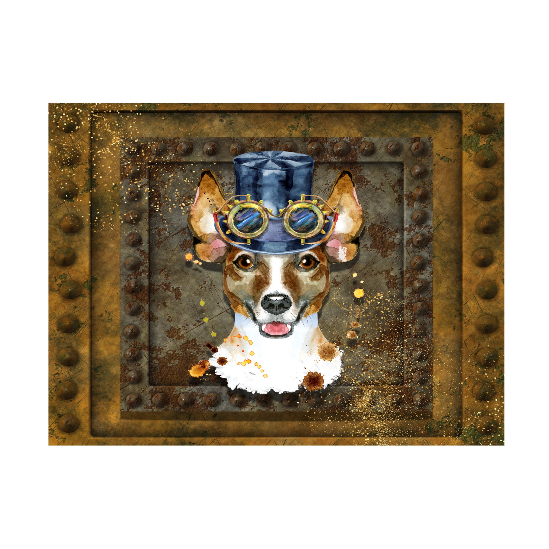 Canvas Wall Art - Tina Mitchell 'Steampunk Jack Russell Terrier' Wall Art for Living Room, Bedroom, or Office Décor by Trademark Fine Art - 19 x 19 Inches