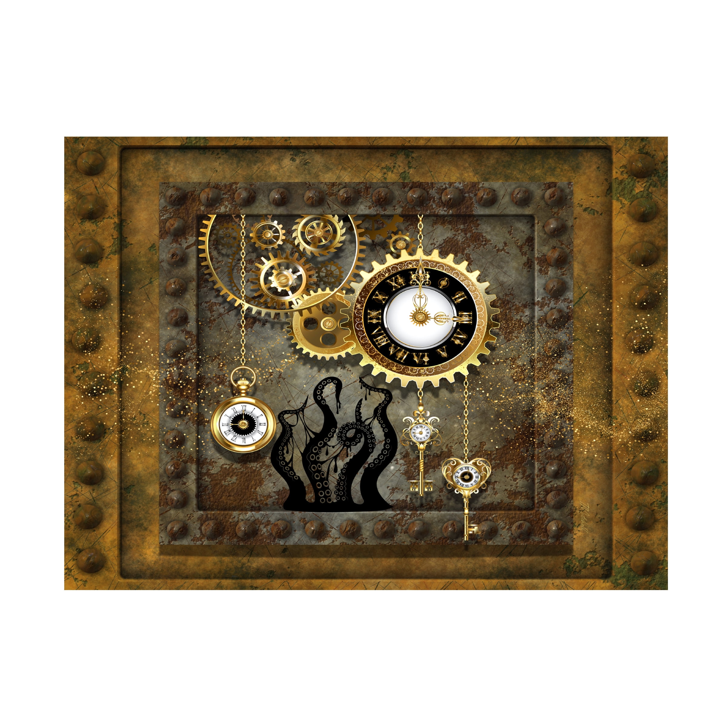 Canvas Wall Art - Tina Mitchell 'Steampunk Octopus Clockworks' Wall Art for Living Room, Bedroom, or Office DÃ©cor by Trademark Fine Art - 47 x 47 Inches